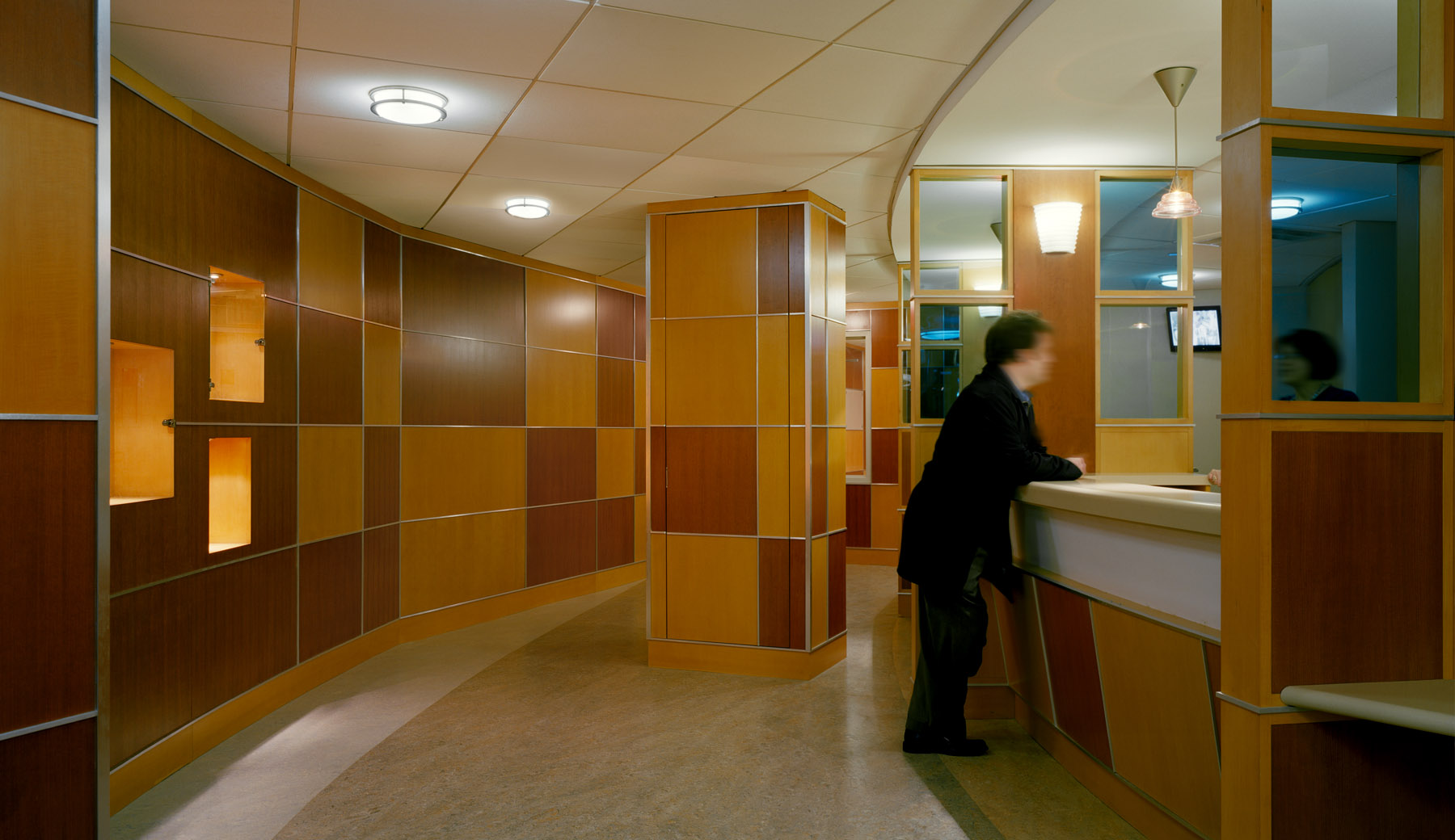 Lothrop Associates designed the The New York Eye and Ear Infirmary Ear Institute with more than 30 clinical areas.  The Institute provides services for children’s hearing and speech.  The patient check in is shown above.