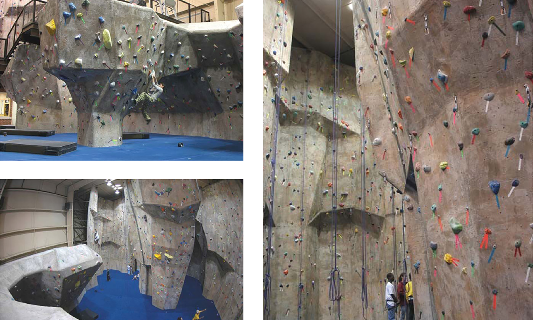The Cliffs indoor climbing experience with views of the climbing and training walls.